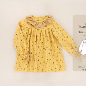 Baby & Toddler Dress PDF Sewing Pattern: Long Sleeve Collar, Ruffle Detail (3-36 Months)