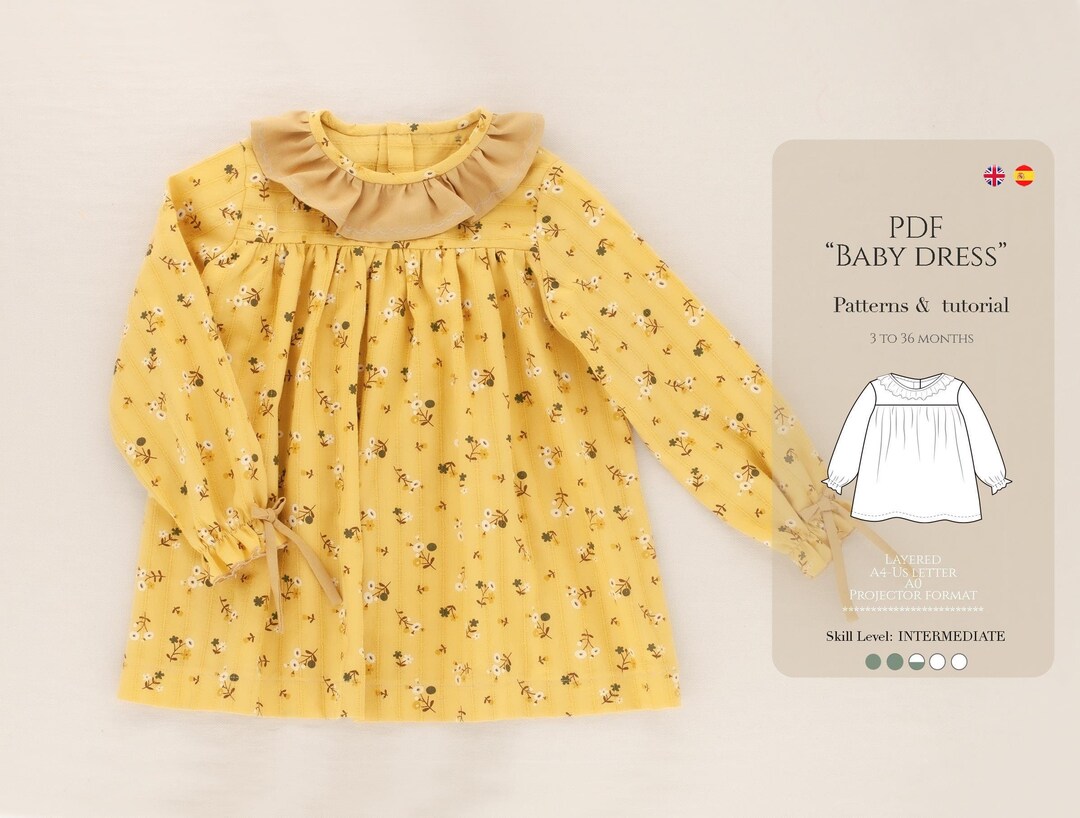 Dress PDF Sewing Pattern & Tutorial L Baby and Toddler Dress Long Sleeve With Collar L 3 Months ...