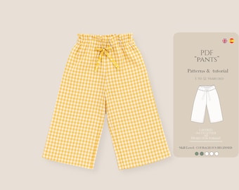 Kids Elastic Waist Pants Sewing Pattern PDF: Sizes 3-12 Years (English & Spanish Tutorial)
