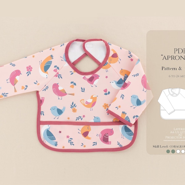 Baby Bib with Sleeves Sewing Pattern | Waterproof Apron (PDF Pattern & Tutorial, 6-36 months