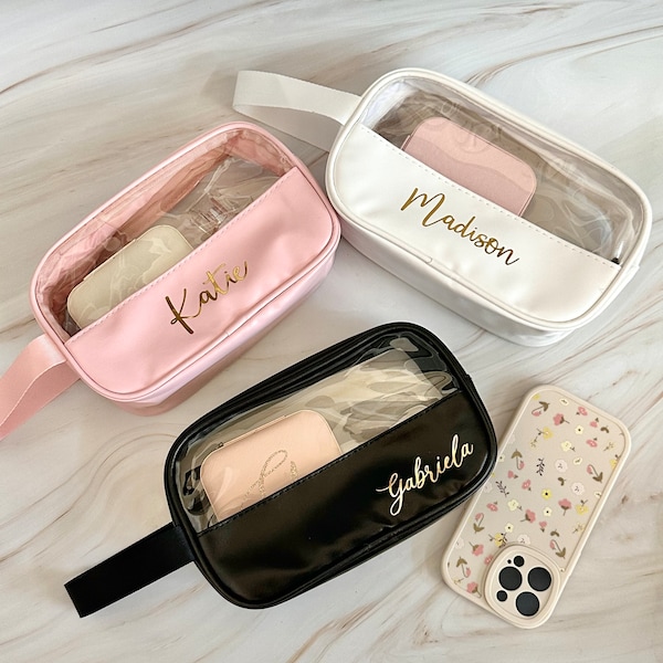 Regalo personalizado Bolsa transparente Bolsa de maquillaje Bolsa de viaje Bolsa de cosméticos Regalo de novia Dama de honor Regalo de Navidad personalizado Regalo de despedida de soltera para ella