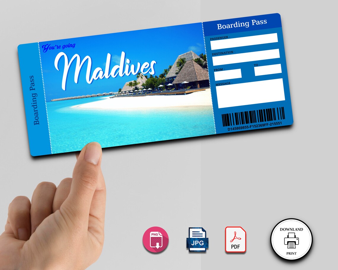 Maldives Ticket boarding Pass Template Vacation Trip Etsy