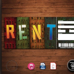 RENT Broadway Surprise Ticket. Editable Musical Theatre Faux Event Admission Souvenir Keepsake. PDF Instant Digital Download.