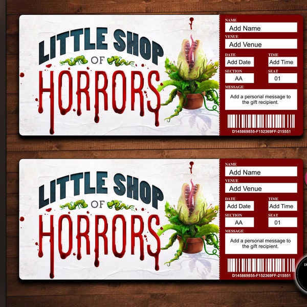 LITTLE SHOP of HORRORS Broadway Surprise Ticket. Editable Musical Theatre Faux Event Admission Souvenir Keepsake. Instant Download