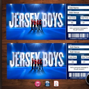 Jersey Boys Broadway Surprise Ticket, Jersey Boys the Musical Collectible Theater Ticket, Editable Theatre Faux Event Admission