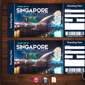 SINGAPORE Surprise Trip Gift Ticket. Boarding Pass Gift. Trip Ticket. Vacation Gift Ticket. Instant Download. Editable PDF File.