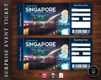 SINGAPORE Surprise Trip Gift Ticket. Boarding Pass Gift. Trip Ticket. Vacation Gift Ticket. Instant Download. Editable PDF File.