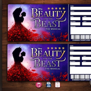 BEAUTY BEAST Broadway Surprise Ticket. Editable Musical Theatre Faux Event Admission Souvenir Keepsake. PdF Instant Download.