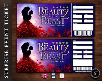 BEAUTY BEAST Broadway Surprise Ticket. Editable Musical Theatre Faux Event Admission Souvenir Keepsake. PdF Instant Download.