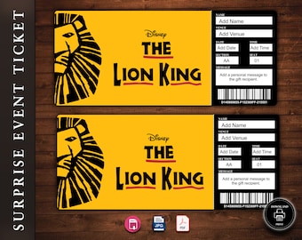 Lion King Ticket Editable - Etsy