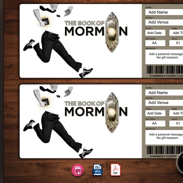 THE BOOK Of MORMON Broadway Surprise Ticket. Editable Musical Theatre Faux Event Admission Souvenir Keepsake. PdF Instant Download