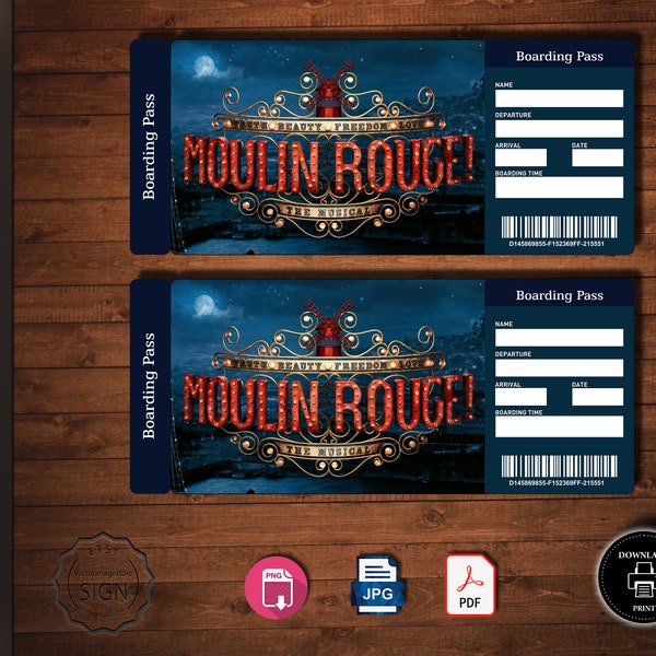 MOULIN ROUGE Broadway Surprise Ticket. Editable Musical Theatre Faux Event Admission Souvenir Keepsake. PDF Instant Download