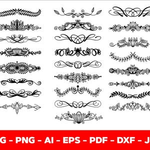 Decorative Elements SVG, Ornaments svg, Flourishes SVG, Swirls SVG, Text Divider Svg, Dividers Borders Svg,Png,Pdf,Ai,Eps,Dxf,Jpg