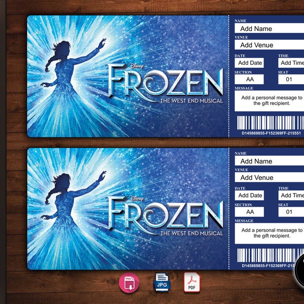 FROZEN Broadway Surprise Ticket,Frozen Broadway Ticket, bearbeitbare Vorlage, Musical Theater Event, druckbares Überraschungsticket