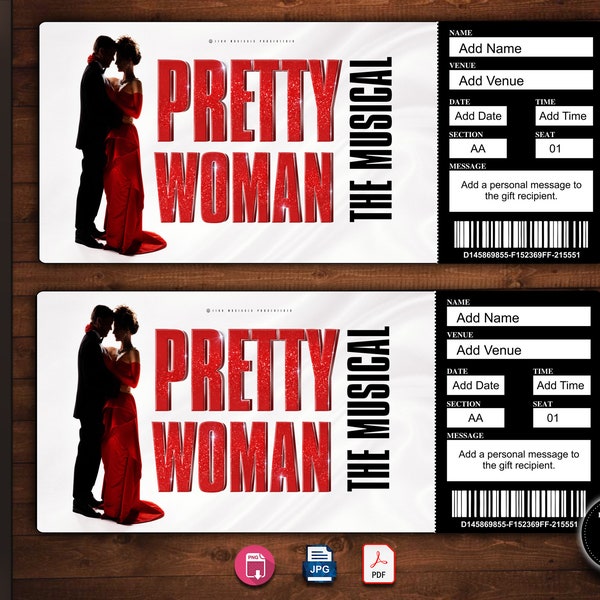 PRETTY WOMAN Broadway Surprise Ticket. Editable Musical Theatre Faux Event Admission Souvenir Keepsake. PDF Instant