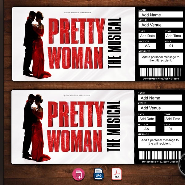 PRETTY WOMAN Broadway Überraschungskarte. Bearbeitbares Musical Theater Faux Event Eintritt Souvenir Andenken. PDF Instant