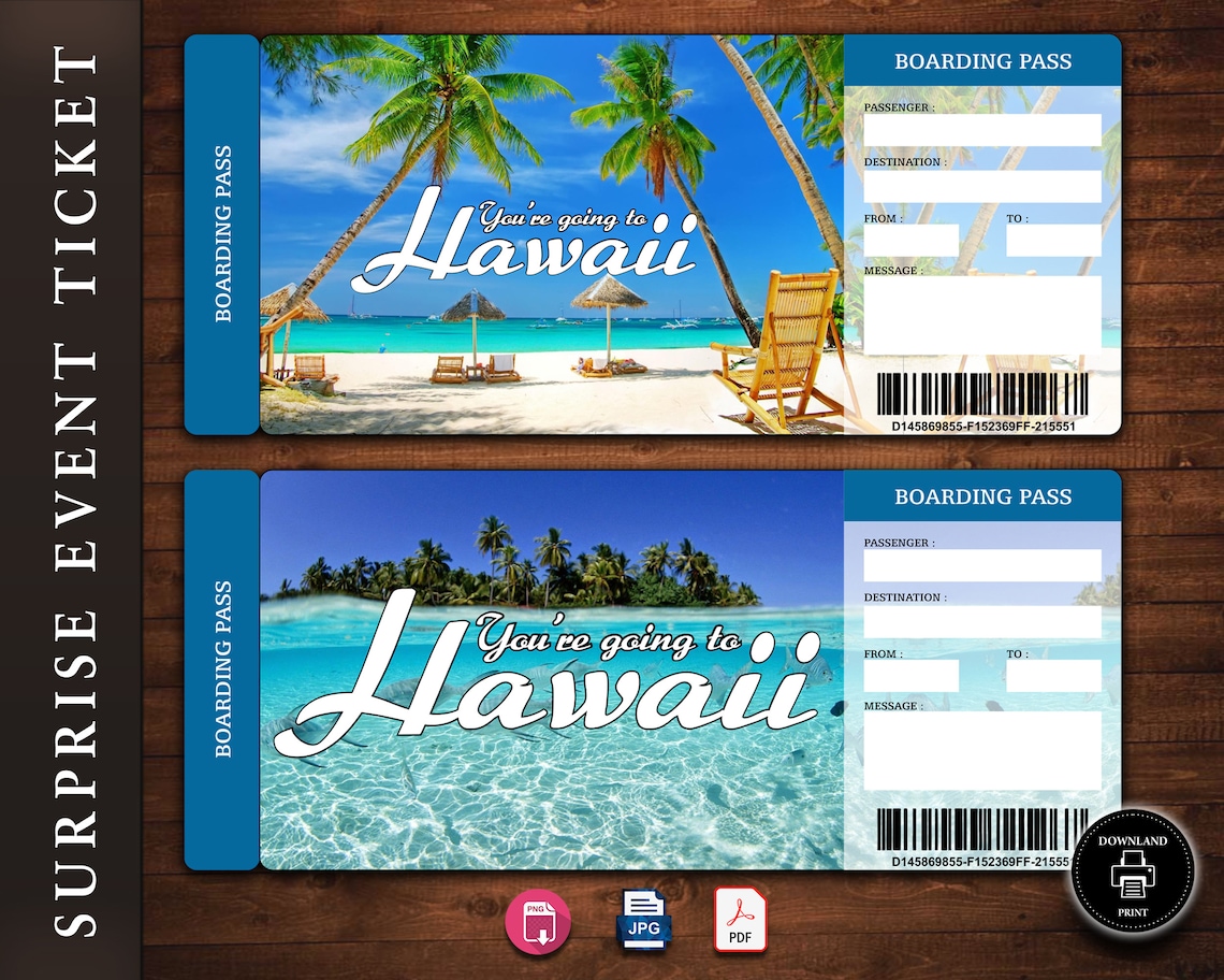 Hawaii Trip Ticket Vacation Tickets Instant Download Etsy