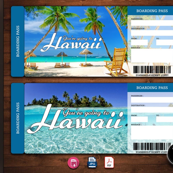 Hawaii Trip Ticket | Vacation Tickets Instant Download | Boarding Pass | Printable Surprise Trip Reveal | Hawaii Ticket Download