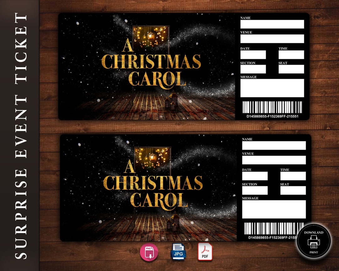 A CHRISTMAS CAROL Broadway Surprise Ticket. Editable Musical Theatre