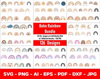 Boho Rainbow SVG, Commercial Use Cut File, Layered Bohemian Rainbow, Cut File, Boho PNG, Clipart, Cute T-shirt Design - svg - png - eps