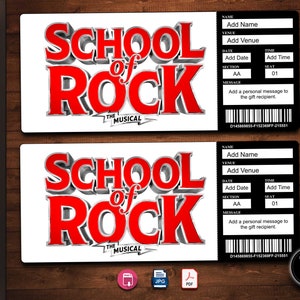 SCHOOL Of ROCK Broadway Surprise Ticket. Editable Musical Theatre Faux Event Admission Souvenir Keepsake. PDF Instant Download.