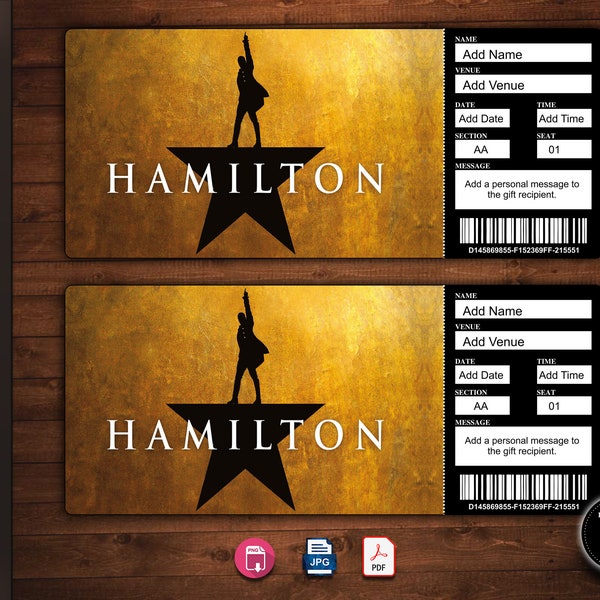 HAMILTON Broadway Gift Ticket - Editable Personalised Musical Theatre Ticket - PDF Instant Download
