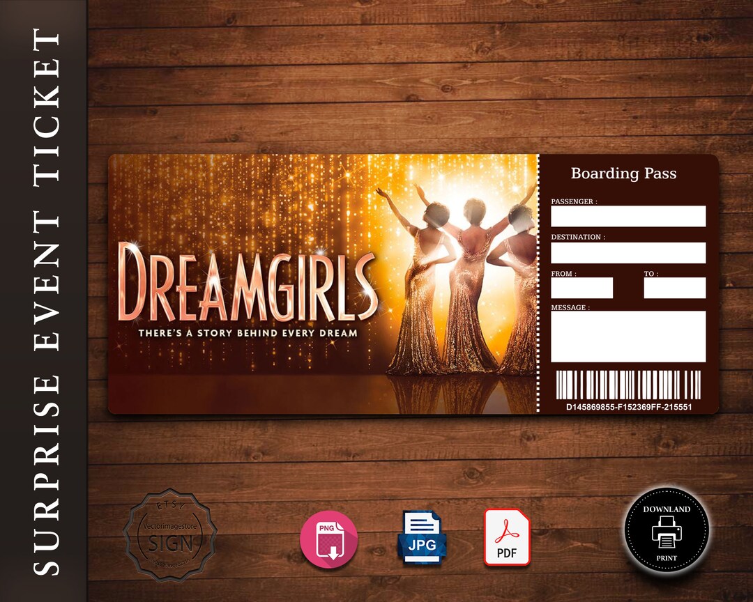 DREAMGIRLS Broadway Surprise Ticket. Editable Musical Theatre Faux
