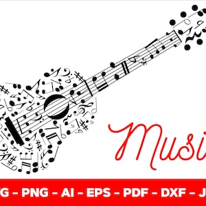 Guitar SVG Bundle, Guitar PNG Bundle, Guitar Clipart, Guitar SVG Cut Files for Cricut, Guitar Silhouette, Classical Electric Guitar.