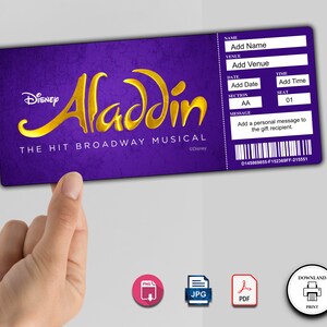 ALADDIN Broadway Surprise Ticket. Editable Musical Theatre Faux Event Admission Souvenir Keepsake. PDF Instant Digital Download. zdjęcie 2