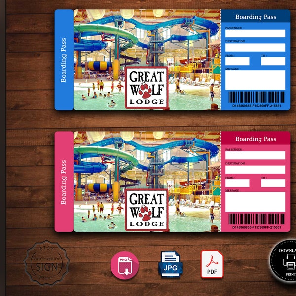 Great Wolf Lodge Surprise Trip Reveal Tickets, Printable Surprise Great Wolf Lodge Ticket Template, Editable Ticket Template