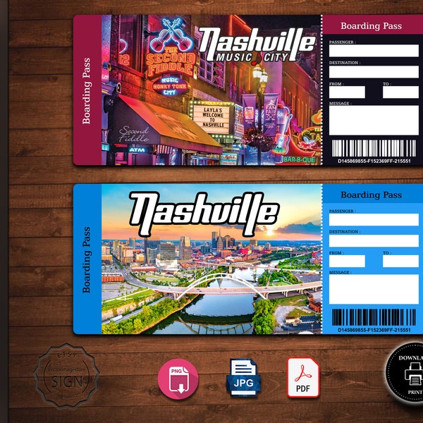 Printable Boarding Ticket Nashville Etsy