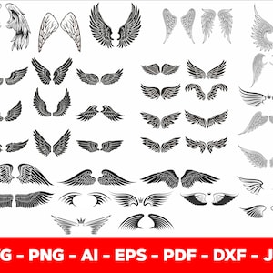 Angel Wings Svg Bundle, Angel Wings Clip Art, Wings Cut File For Silhouette, Angel Wings Bundle, Wings Svg, Png, Dxf, Pdf, Eps, Ai, Dxf