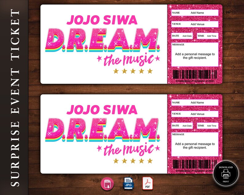 Jo Jo Siwa Concert Ticket Editable Jo Jo Siwa Tour Tickets - Etsy
