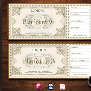Editable Wizard Train Ticket Invitation, Printable Birthday Express Train Ticket Template, Downloadable