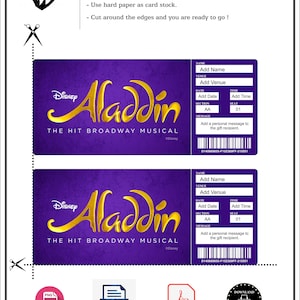 ALADDIN Broadway Surprise Ticket. Editable Musical Theatre Faux Event Admission Souvenir Keepsake. PDF Instant Digital Download. zdjęcie 7