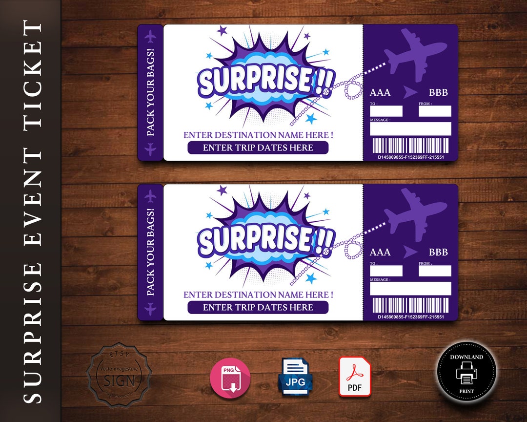 Boarding Pass. Boarding Pass Template. Birthday Boarding Pass. Surprise ...