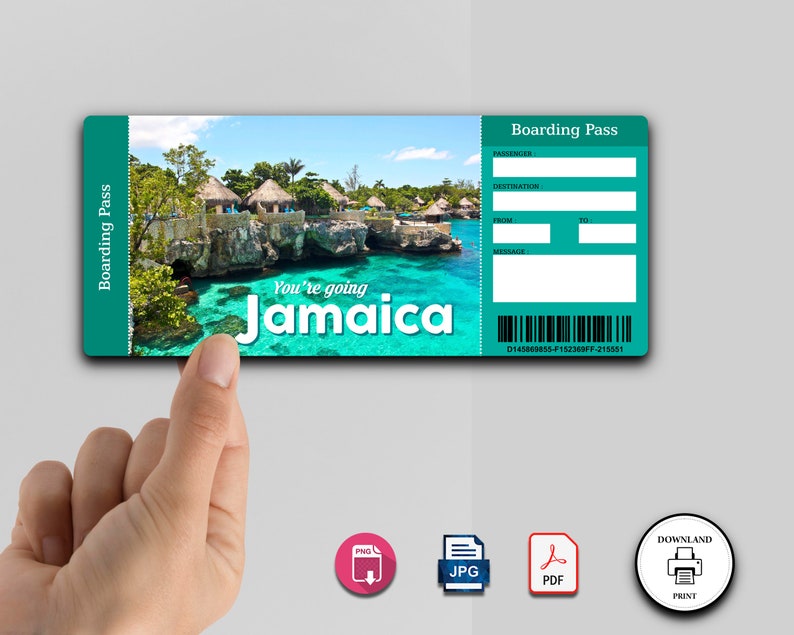 JAMAICA Surprise Trip Gift Ticket. Boarding Pass. Trip Ticket. Etsy