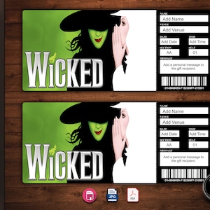 WICKED Broadway Surprise Ticket. Editable Musical Theatre Faux Event Admission Souvenir Keepsake. Instant Digital Download.