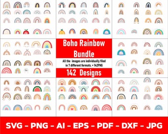 Boho Rainbow SVG, Commercial Use Cut File, Layered Bohemian Rainbow, Cut File, Boho PNG, Clipart, Cute T-shirt Design Svg - Png - Eps