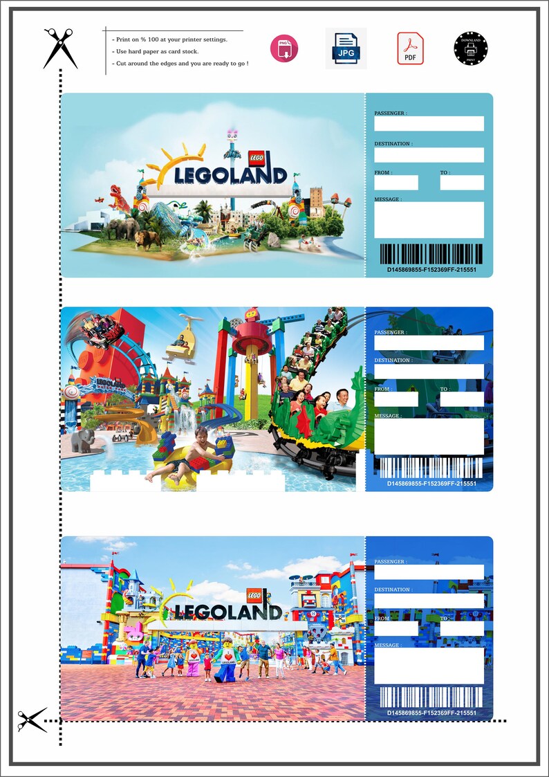 LEGOLAND Surprise Trip Reveal Tickets .personalized Gift Theme Etsy