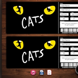 CATS Broadway Surprise Ticket. Editable Musical Theatre Faux Event Admission Souvenir Keepsake. PdF Instant Digital Download.