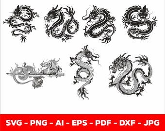 Dragon Svg Bundle, Dragon svg, Dragon Cut File, Dragons Head, Dragon Clipart, Animal Svg, Dragon Silhouette, Dragon tattoo svg - png
