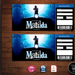 Matilda Broadway Surprise Ticket, Matilda the Musical Collectible Theater Ticket, Editable Theatre Faux Event Admission Souvenir