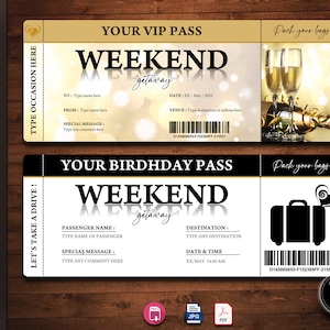 Editable Weekend Getaway Ticket Template, Surprise Getaway Gift, Modern Design, Invitation Gift, Vacation Ticket, Downloadable