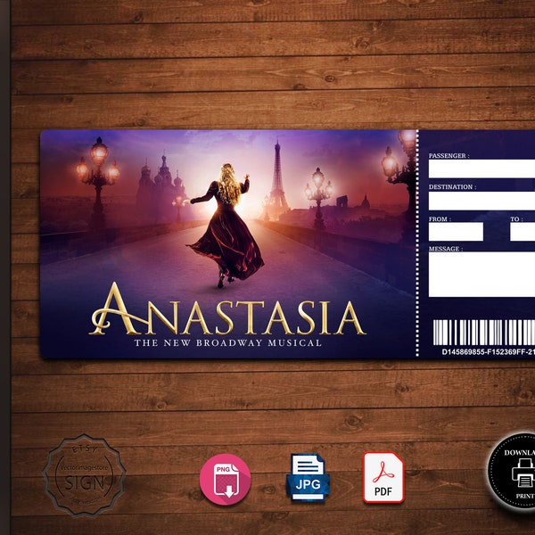 Anastasia Broadway Surprise Ticket, Anastasia the Musical Collectible Theater Ticket, Editable Theatre Faux Event Admission