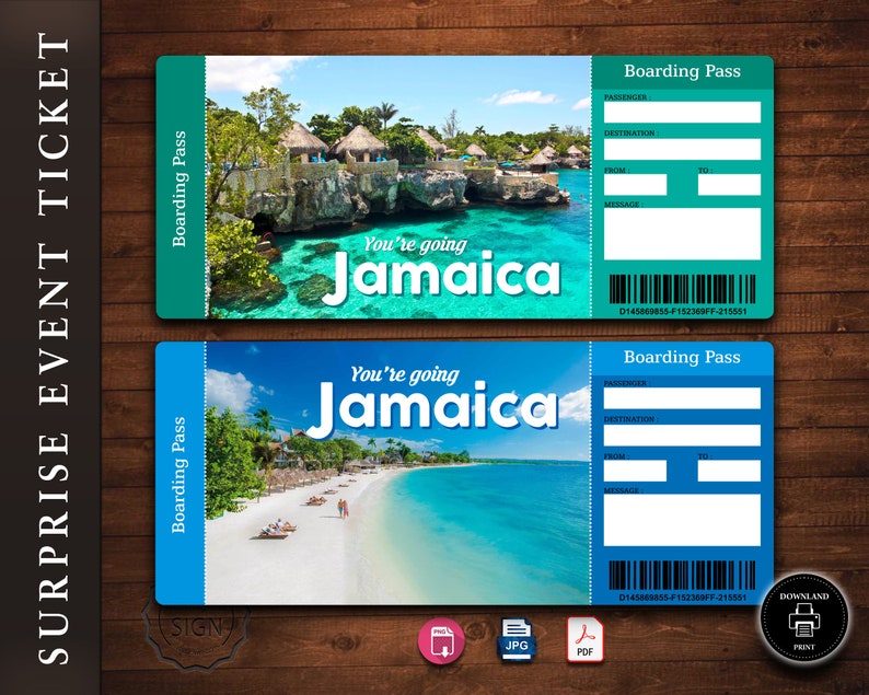 JAMAICA Surprise Trip Gift Ticket. Boarding Pass. Trip Ticket. Etsy