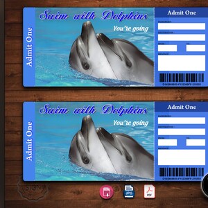 SWIM with DOLPHINS Surprise Trip Tickets. Vacation Ticket. Boarding Pass.