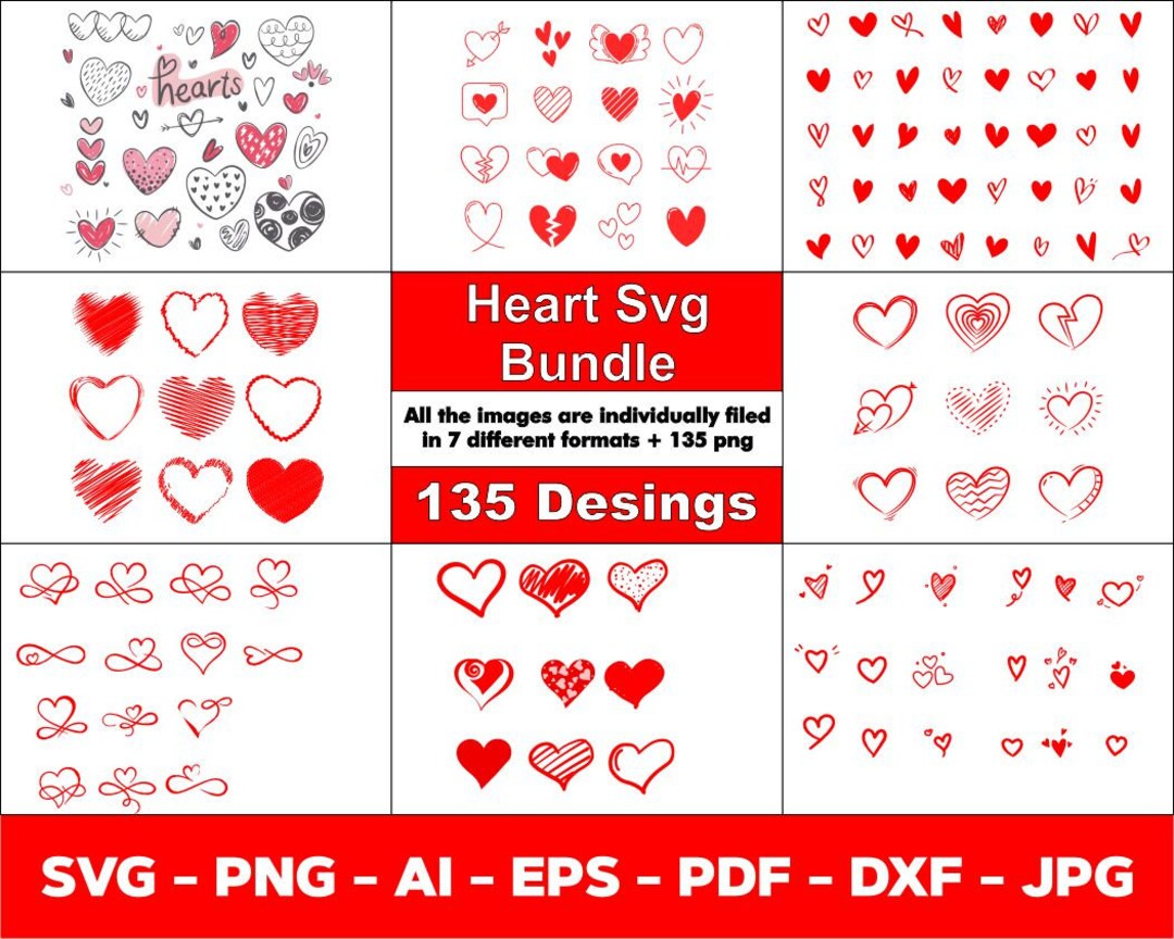 HEART Bundel SVG, HEART Doodle Svg, Heart Svg Cut Files for Cricut ...