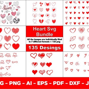 HEART Bundel SVG, HEART Doodle Svg, Heart Svg Cut Files For Cricut, Heart Clipart, Hand Drawn Heart Svg