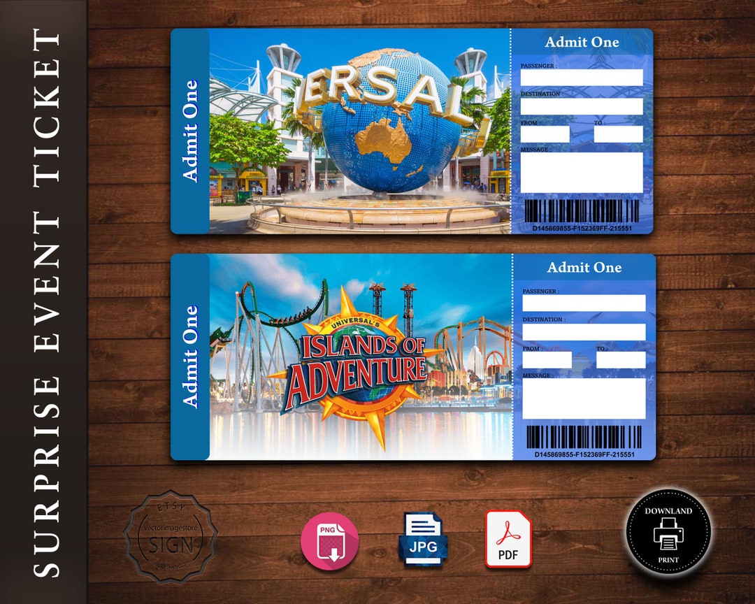 UNIVERSAL STUDIOS Surprise Trip Ticket, Universal Gift Ticket, Printable Boarding Pass, Editable